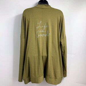 Life Is Good Women's Supreme Embroidered Open Front Cotton Cardigan Size L‎